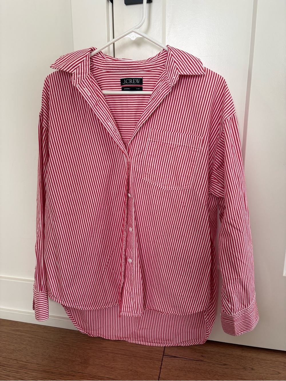 J. Crew Red and White Striped Button-Down Shirt